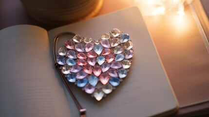 A sparkling notebook adorned with heart-shaped fake jewels, perfect for capturing your most...