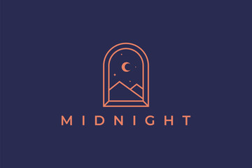 Midnight Logo Window Frame Abstract View Mountain with Concept Bohemian Hipster Minimalist Elegance