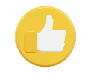 3D yellow like icon thumbs up social sign. Stock vector illustration on isolated background.