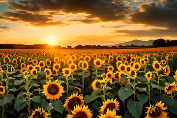 sunflower field in sunset