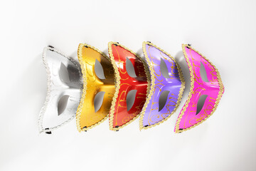 Set of Carnival masks on white background, Venetian-style masks for a theatrical performance