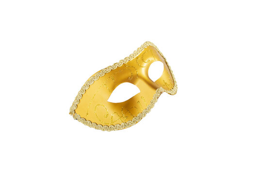 Carnival mask, golden vintage masquerade accessory isolated