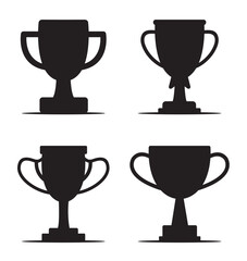 Set of black trophies isolated on white background.
