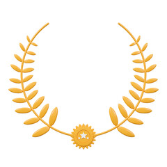 3d render gold laurel wreath with three stars badge.