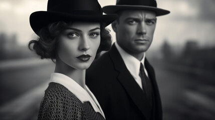 portrait of a couple in the city 1920s style - 690576108