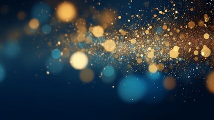 Obraz na płótnie Canvas abstract background with Dark blue and gold particle. Christmas Golden light shine particles bokeh on navy blue background. Gold foil texture. Holiday, Generative AI 