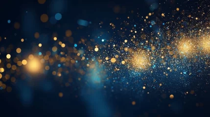 Poster abstract background with Dark blue and gold particle. Christmas Golden light shine particles bokeh on navy blue background. Gold foil texture. Holiday, Generative AI  © Image Vault