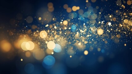 abstract background with Dark blue and gold particle. Christmas Golden light shine particles bokeh on navy blue background. Gold foil texture. Holiday, Generative AI  - obrazy, fototapety, plakaty