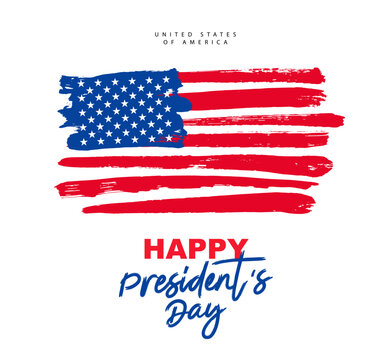 Happy President's Day - Beautiful lettering. American flag painted with a brush. Postcard for the President's day.