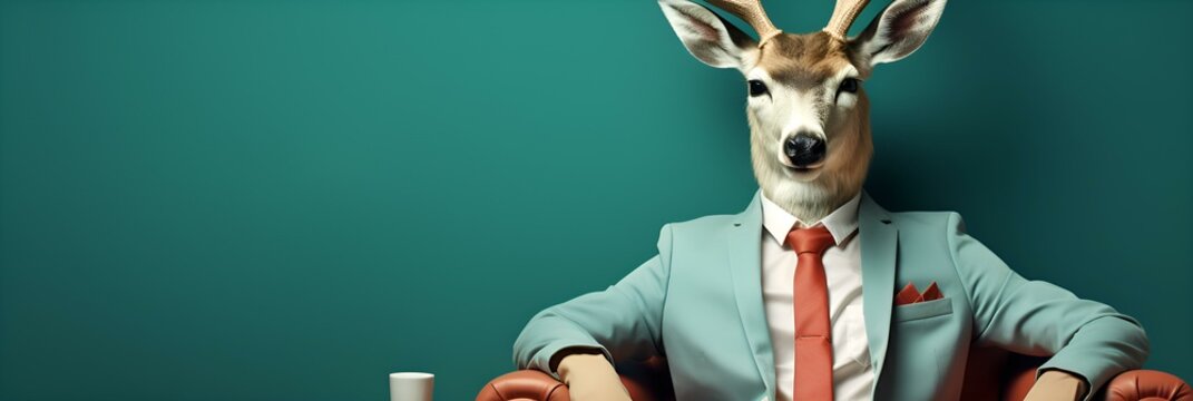 cool deer sitting in a chair