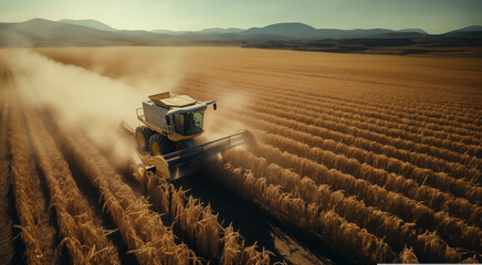 Harvesting soybeans, corn together at sunset - obrazy, fototapety, plakaty