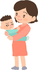 抱っこを嫌がる赤ちゃんとお母さんのイラスト