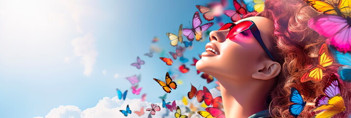 background of colorful butterflies to represent the beauty and strength of women on International Women's Day. Generative AI