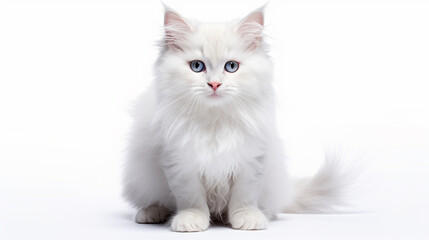 White Background with a Colorful-Eyed Cat Centered on the Canvas