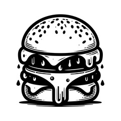 logotype of a burger, black and white, isolated