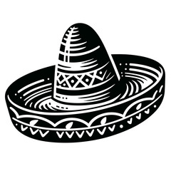 logotype of a mexican hat, black and white, isolated