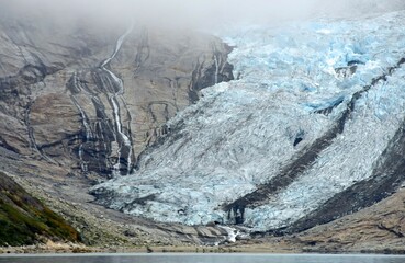 the sermeq glacier at the end of the tasermuit fjord on a  summer day near nanortalik, in southern greenland