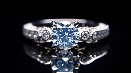 Shimmering diamond ring sparkling on a white background.