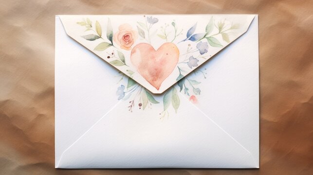 Watercolor depiction of a romantic love letter sealed in an enchanting envelope.