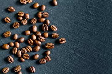 coffee beans on a gray board