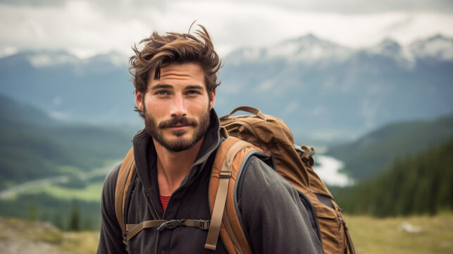 Handsome guy hiking