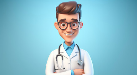 Fototapeta premium Friendly doctor with glasses and stethoscope, smiling warmly.