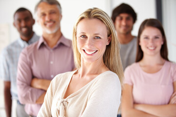 Business, portrait and people with arms crossed in office for teamwork, support and trust....