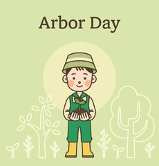 illustration of a character celebrating Arbor Day