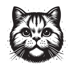 black and white cute cat with eyes illustration vector