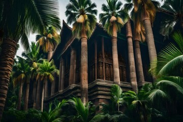 palm trees in the front of the temple