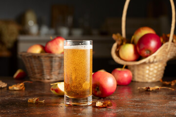 Apple cider on an old kitchen table.