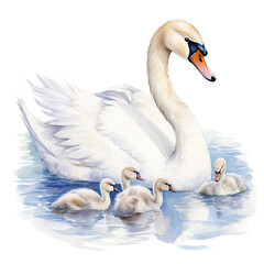 Obraz premium swan and cygnets on the water