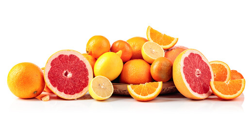 Citrus fruits are isolated on white background.