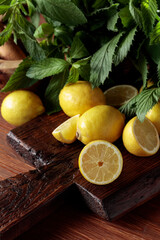 Fresh juicy lemons with mint.