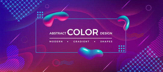 Gradient background. Abstract color cover design. Blue red and purple modern shapes. 3D digital liquid glossy figures. Minimal banner. Cross and line spot forms. Vector geometric poster