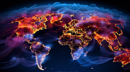 ozone layer. Colorful worldmap - Globe Map Silhouette in Flame Flare. Stop Fires Concept.  Ai - obrazy, fototapety, plakaty