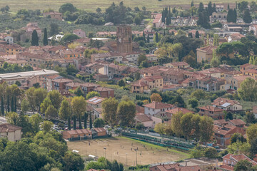 Fototapeta na wymiar Aerial view of the center of Calci, Pisa, Italy