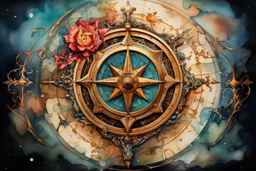 Obraz premium compass rose and compass water color