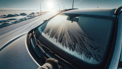 Obraz premium 車のフロントガラス凍結08