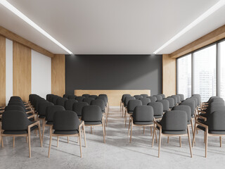 Obraz premium Modern audience interior with grey chairs in row and panoramic window