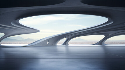 Open space concrete modern architecture, 3D rendering with empty space for product presentation