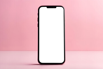 smartphone with empty white screen on light pink background