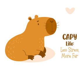 Cute capybara animal rodent postcard. Vector illustration in flat style for cards, design, t-shirt design, print, kids collection