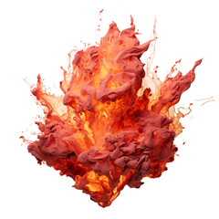 Explosion red lava with smoke isolated on transparent background. Generative AI