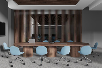 Blue chairs board room interior