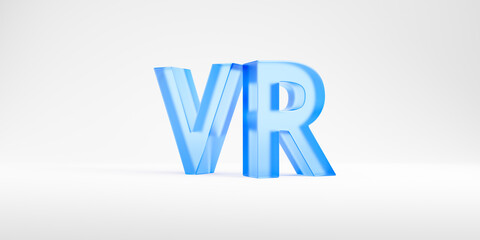 Large glass letters VR on light background, virtual reality concept