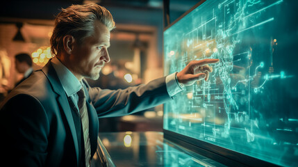 Strategic Financial Analysis: Businessman Monitoring Stock Market Trends on Computer Screen