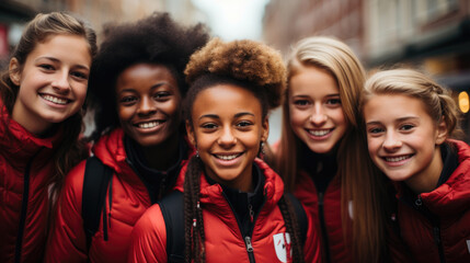 a team of youth gymnasts posing for the camera after leaving the school championship