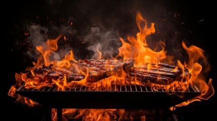 Obraz premium Barbecue Grill With Fire Flames, 16:9
