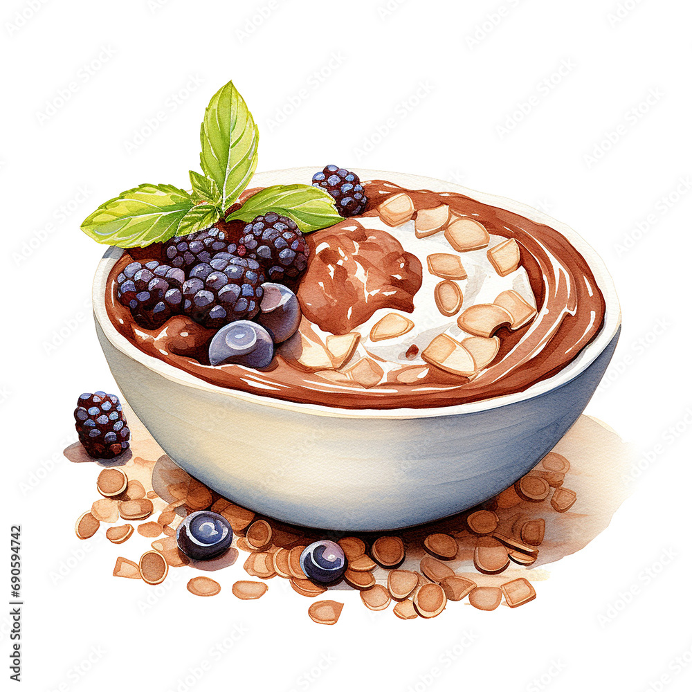 Wall mural Chocolate smoothie bowl with nuts and berries